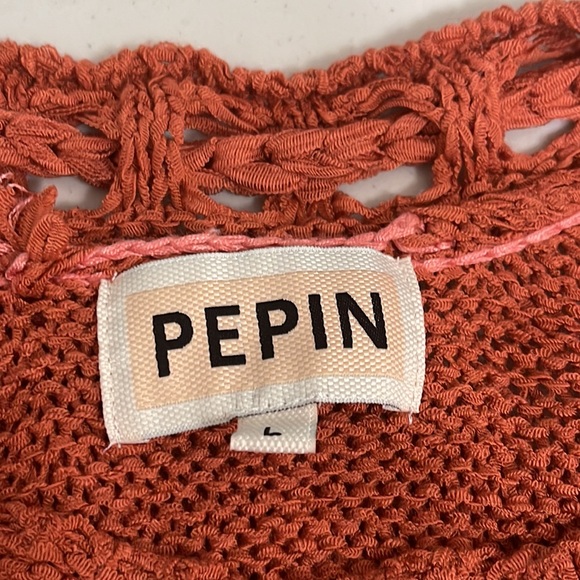 Pepin Anthropologie Bohemian Knit Fringe Tassel crochet Top Orange Large - Picture 5 of 7